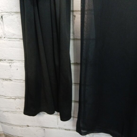 BLACK WIDE LEG POLY PANTS WITH SHEER OVERLAY, BLACK, BY I.N. SAN FRANCISCO XL - Picture 5 of 8